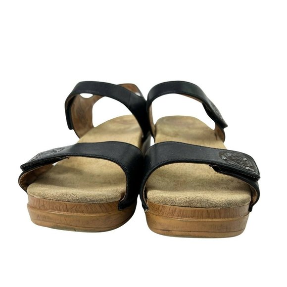 Dansko Black Tooled Leather Open Toe Ankle Strap Studded Block Heel Sandal Sz 37 - Picture 5 of 9